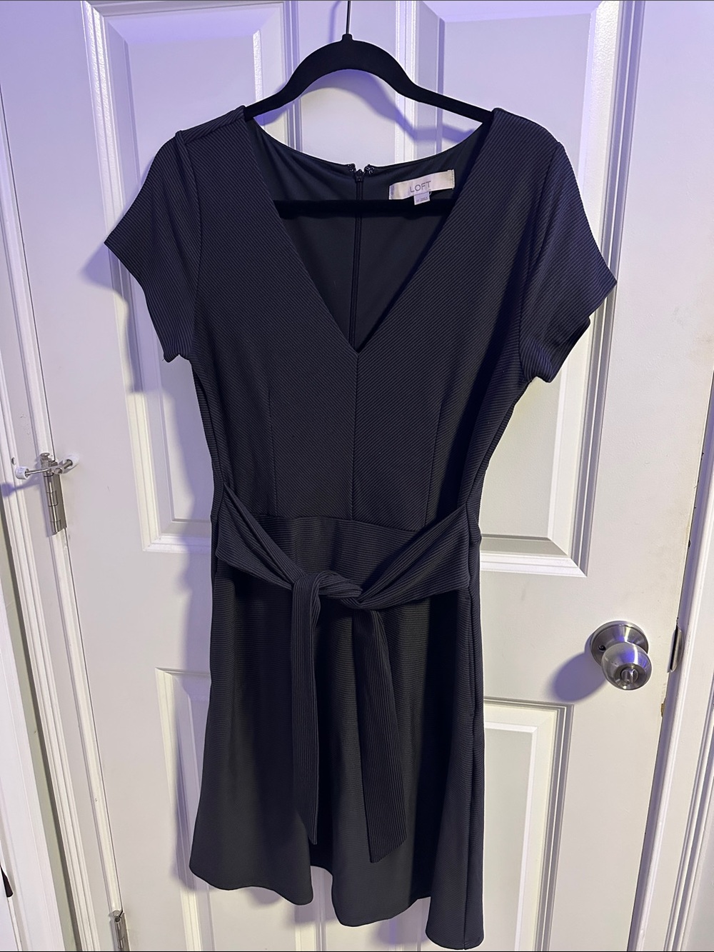 LOFT Black V-Neck Tie-Waist Mini Dress